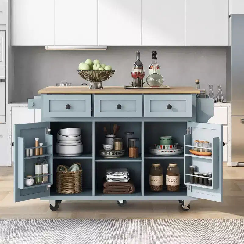 TUYOHW Isola da Cucina con Ruote da 134,8 cm con Anta a Ribalta, Mobile Contenitore e 3 Cassetti